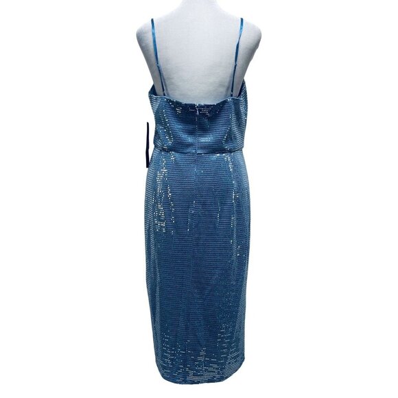 Aidan By Adrianna Papell Blue Sequin Ruched Midi party Dress Size 10 - Picture 7 of 11